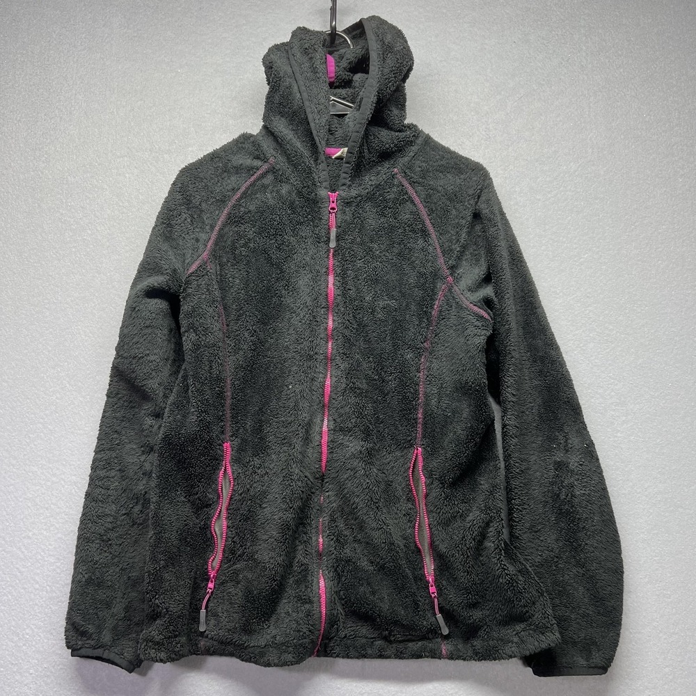 Eddie Bauer Fleece Jacket Womens Medium Hooded Full Zip Pockets Outdoor